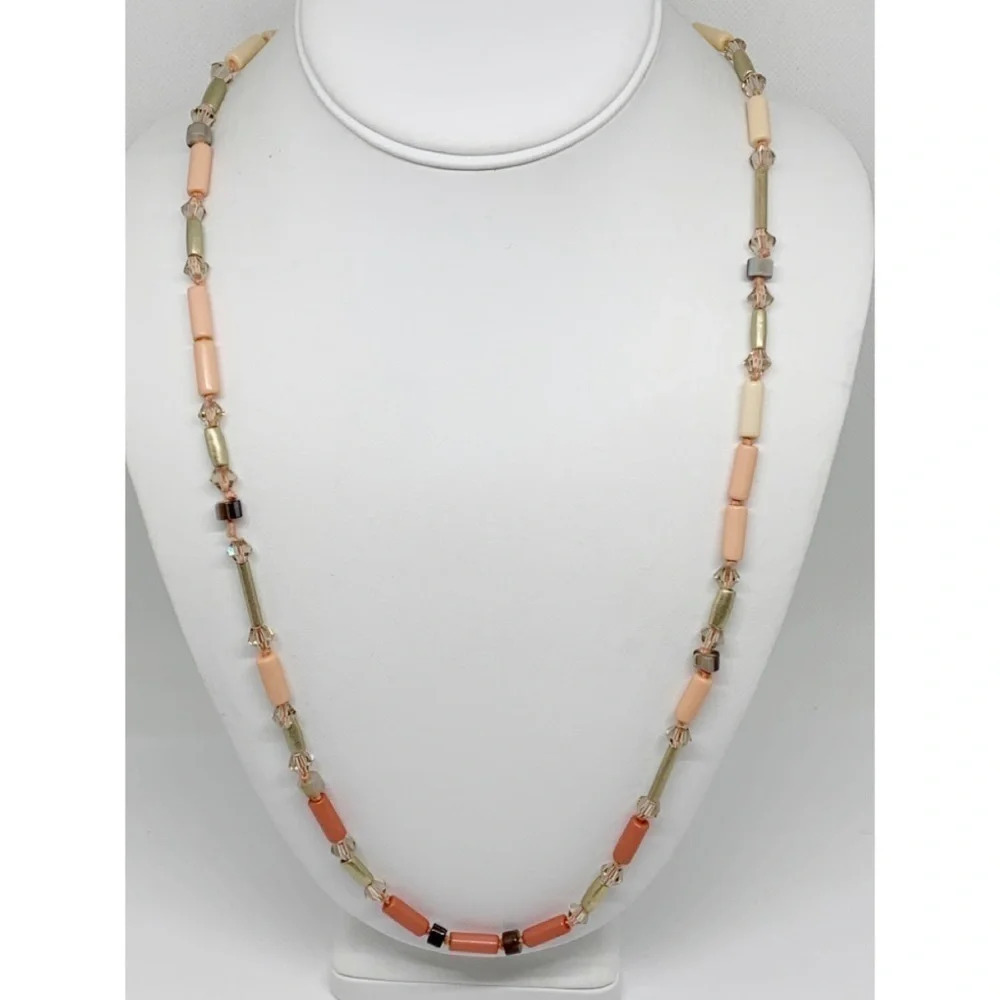 LOFT Coral & Pink Long Beaded Necklace